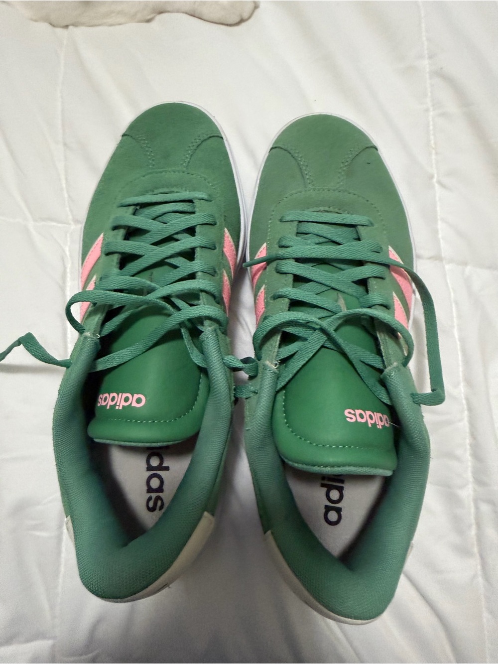 adidas Green Sneakers with Pink Stripes - Women's Lace-Up Casual - Picture 1 of 7